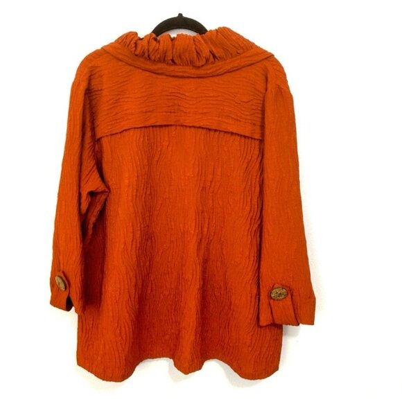 Ali Miles Jacket Size XL Orange Crinkly Textured Button Front Blazer Art To Wear - Picture 5 of 10